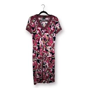 𝅺DANA Buchman Pink and Brown Short Sleeve VNeck Sheath Dress, Size XS